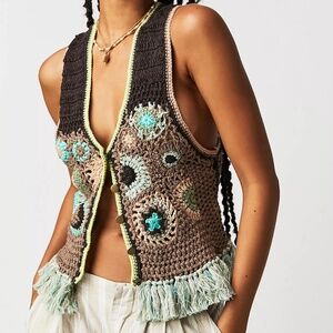 NWT Free People Desert Rose Crochet Vest Size Small